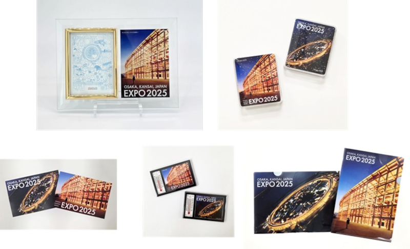 上段左からフォトフレーム（3960円）、立体マグネット（各495円）、下段左からポストカード（各165円）、温度計マグネット（各550円）、クリアファイル（各330円）