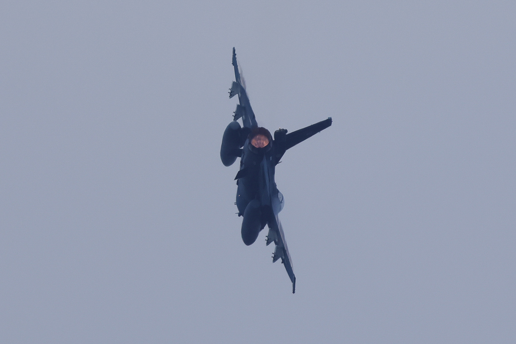 空自岐阜基地から飛来した、飛行開発実験団のF-2戦闘機。旋回時にアフターバーナーを使用し轟音を響かせた