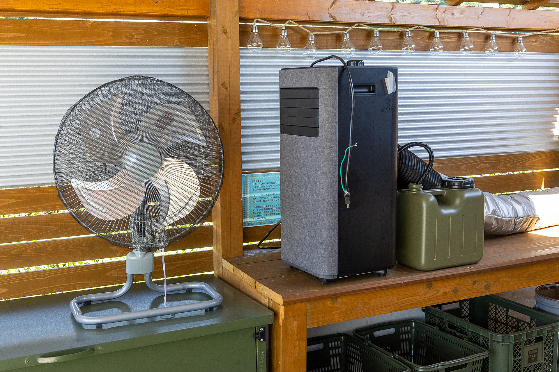なんと扇風機の無料貸し出しもある。ポータブルクーラーを借りることもできる（有料）