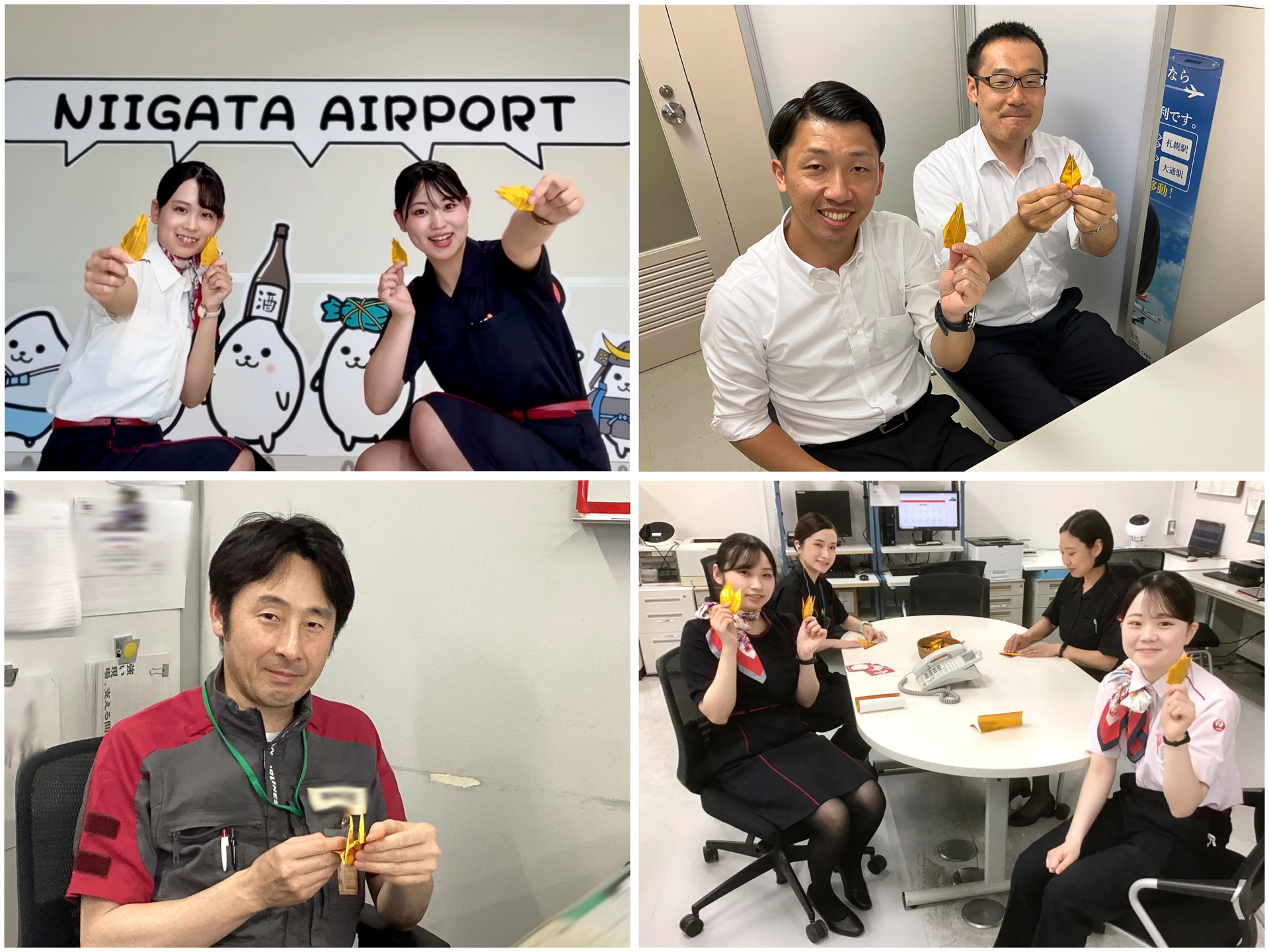 七夕飾りに使用する折鶴を作成している様子