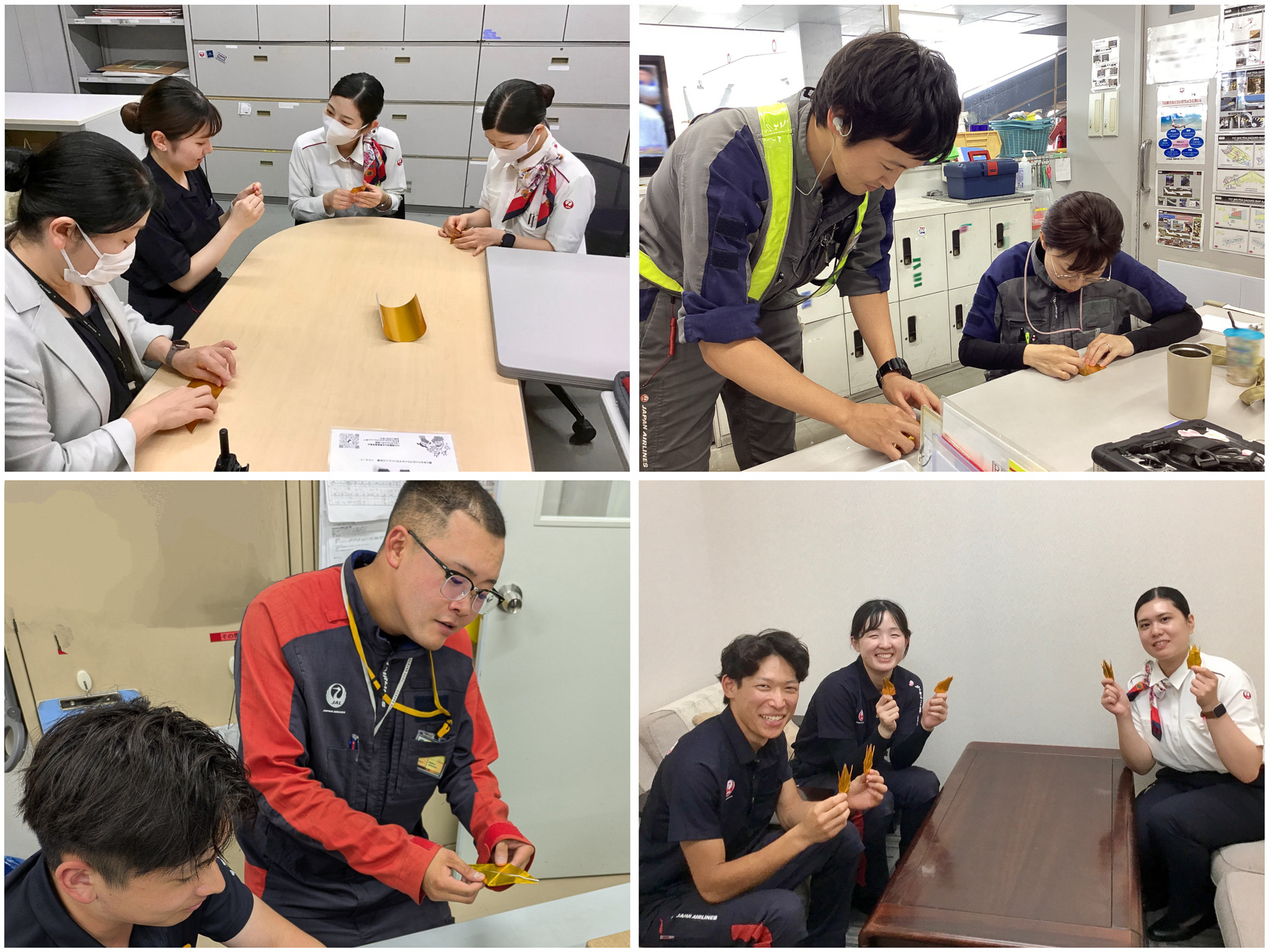 七夕飾りに使用する折鶴を作成している様子