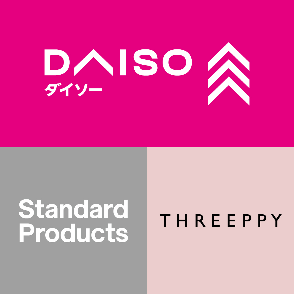 ダイソーが手掛ける3ブランド「DAISO」「Standard Products」「THREEPPY」の複合店