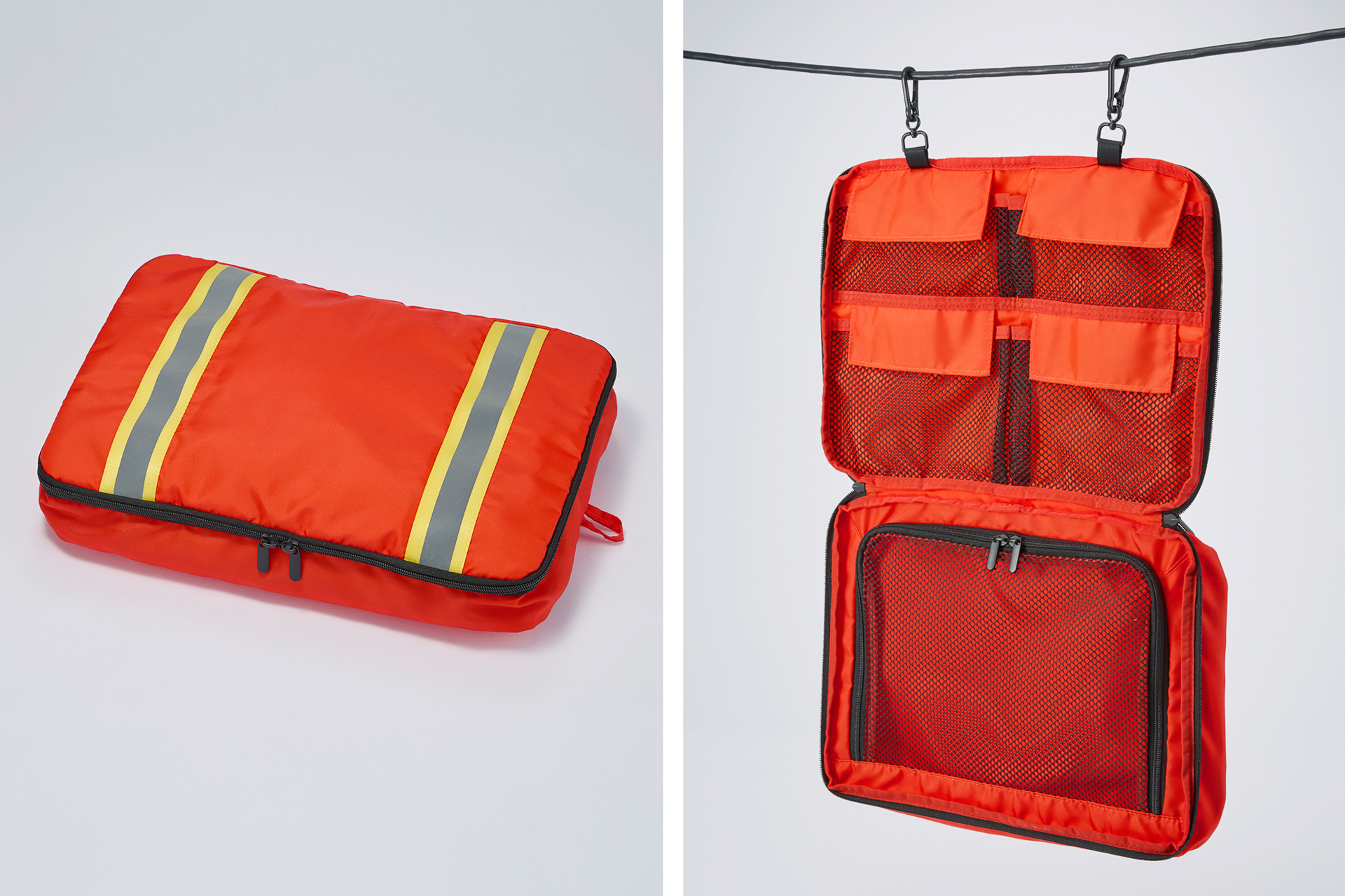 付属のポーチは洗面用具の収納などに使えるほか、スーツケース外装に吊り下げて視認性を高めるためにも利用できる
