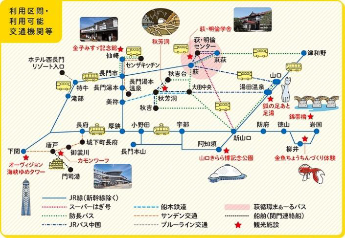 「山口ふくの国周遊パス」利用可能区間