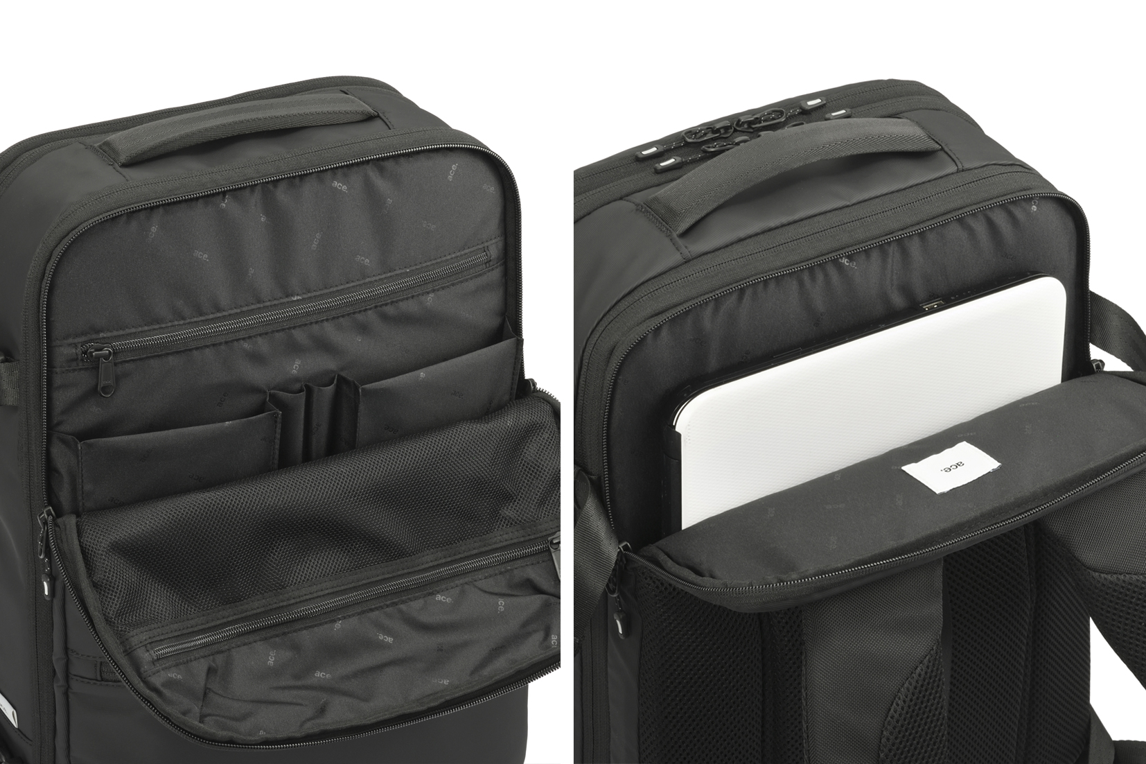 オーガナイザーポケット、PC収納部、ボトルホルダーも搭載