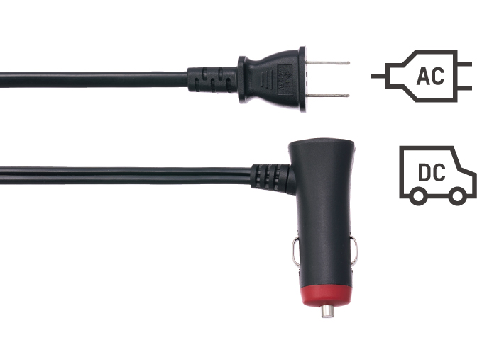 AC/DCに対応した電源で家でも車でも使える