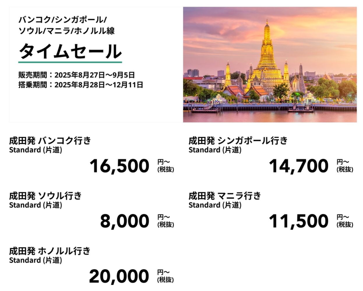 タイムセール対象路線と運賃