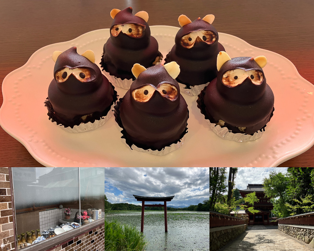 和洋菓子モンブランのたぬきケーキ「ぽんぽこ」、昭和の町商店街、薦神社