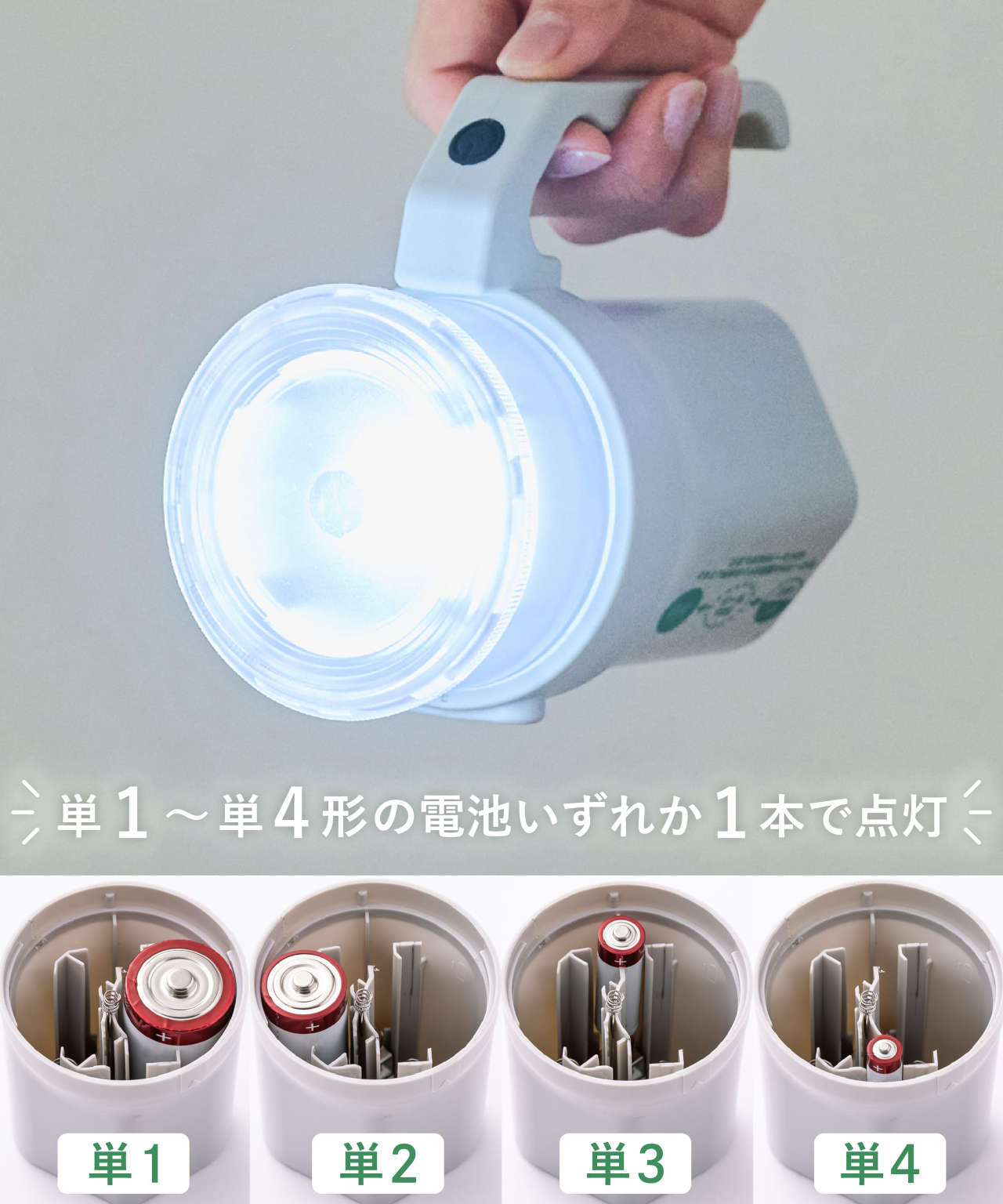 電池を選ばない懐中電灯（1100円）