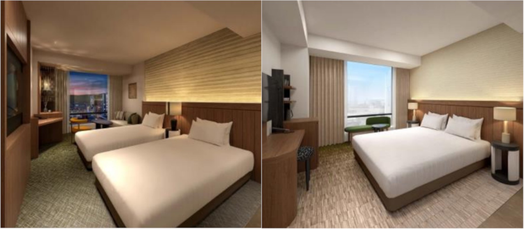 部屋タイプ Classy（左）、Essential（中央）THE GATE（右）