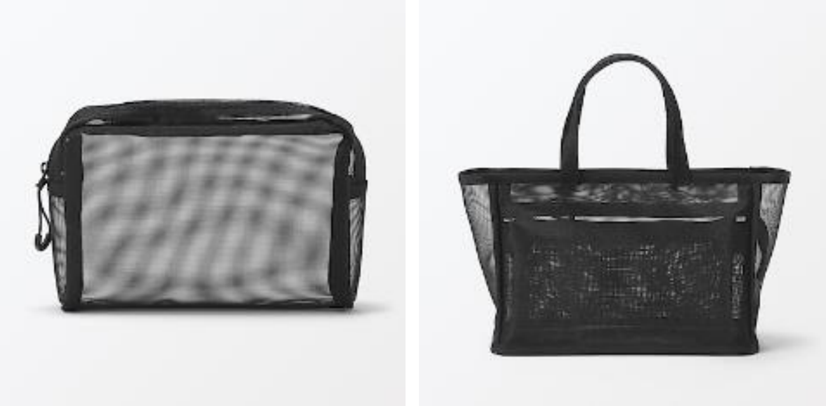 「ナイロンメッシュポーチ」（左）と「ナイロンメッシュスパポーチ」（右）