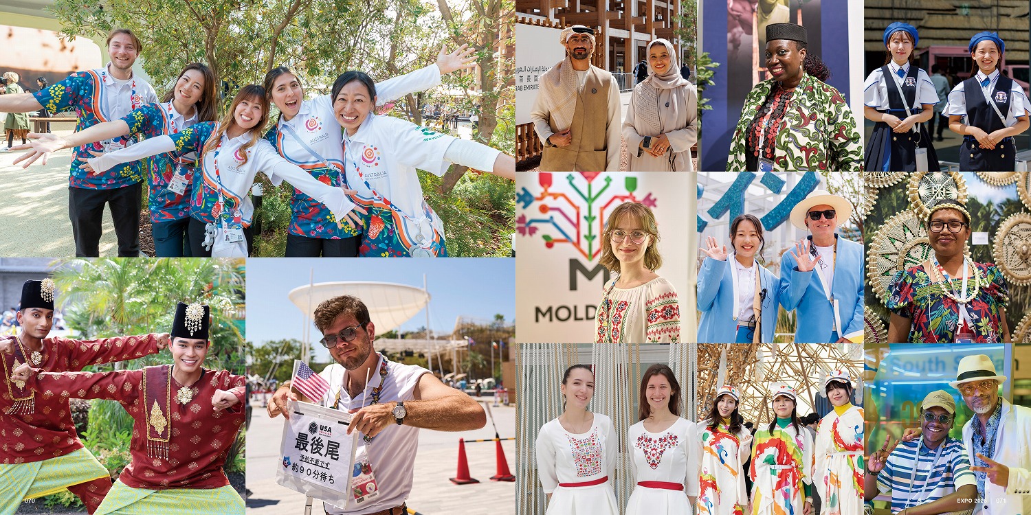 民族衣装を着ておもてなしする各国のスタッフ、音楽やダンスを披露するエネルギッシュなパフォーマー