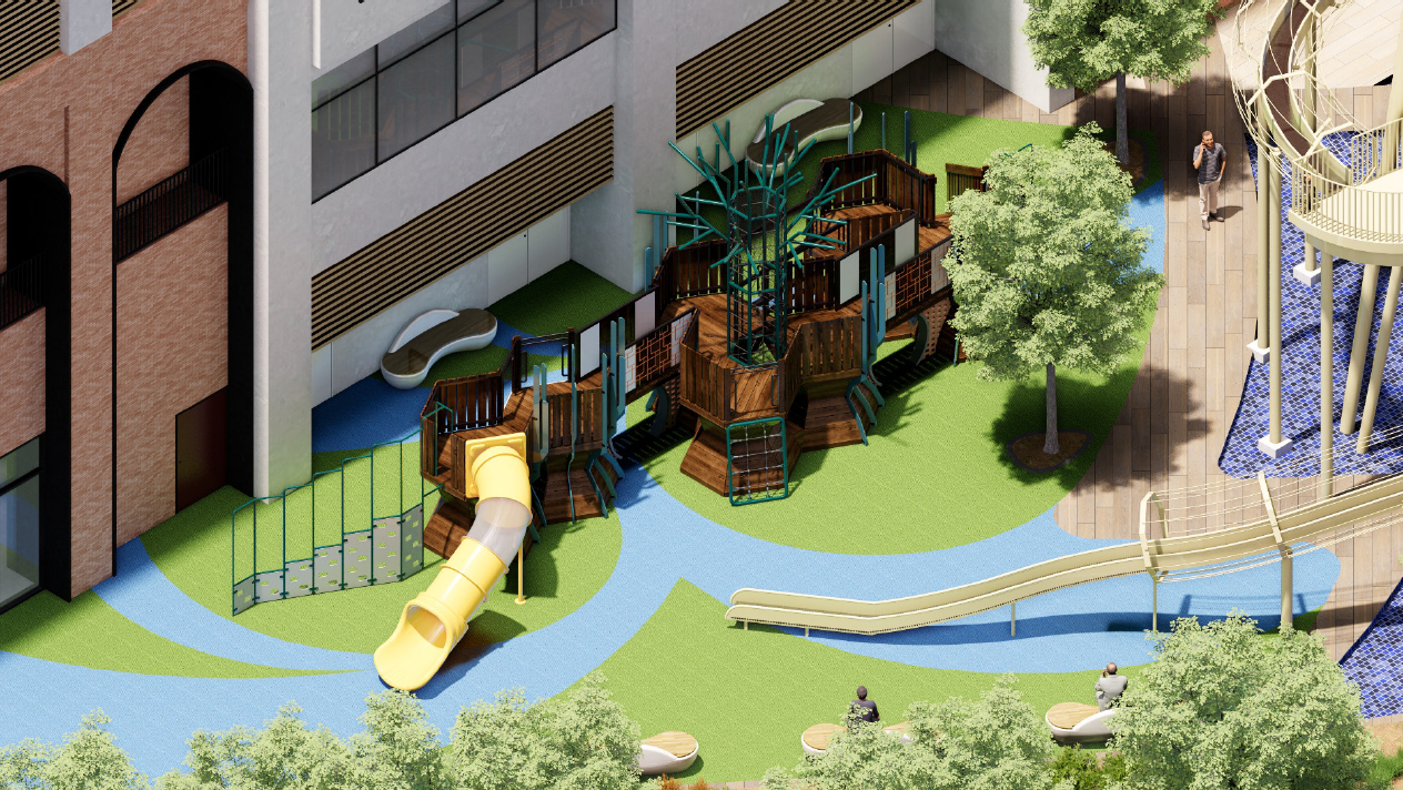 子供が遊べる新たな屋外広場遊具も