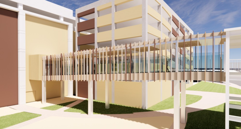 施設は幹線駅「台南（たいなん）」駅および在来線駅「沙崙（シャロン）」駅の目の前にあり、2027年には駅とブリッジで接続される予定