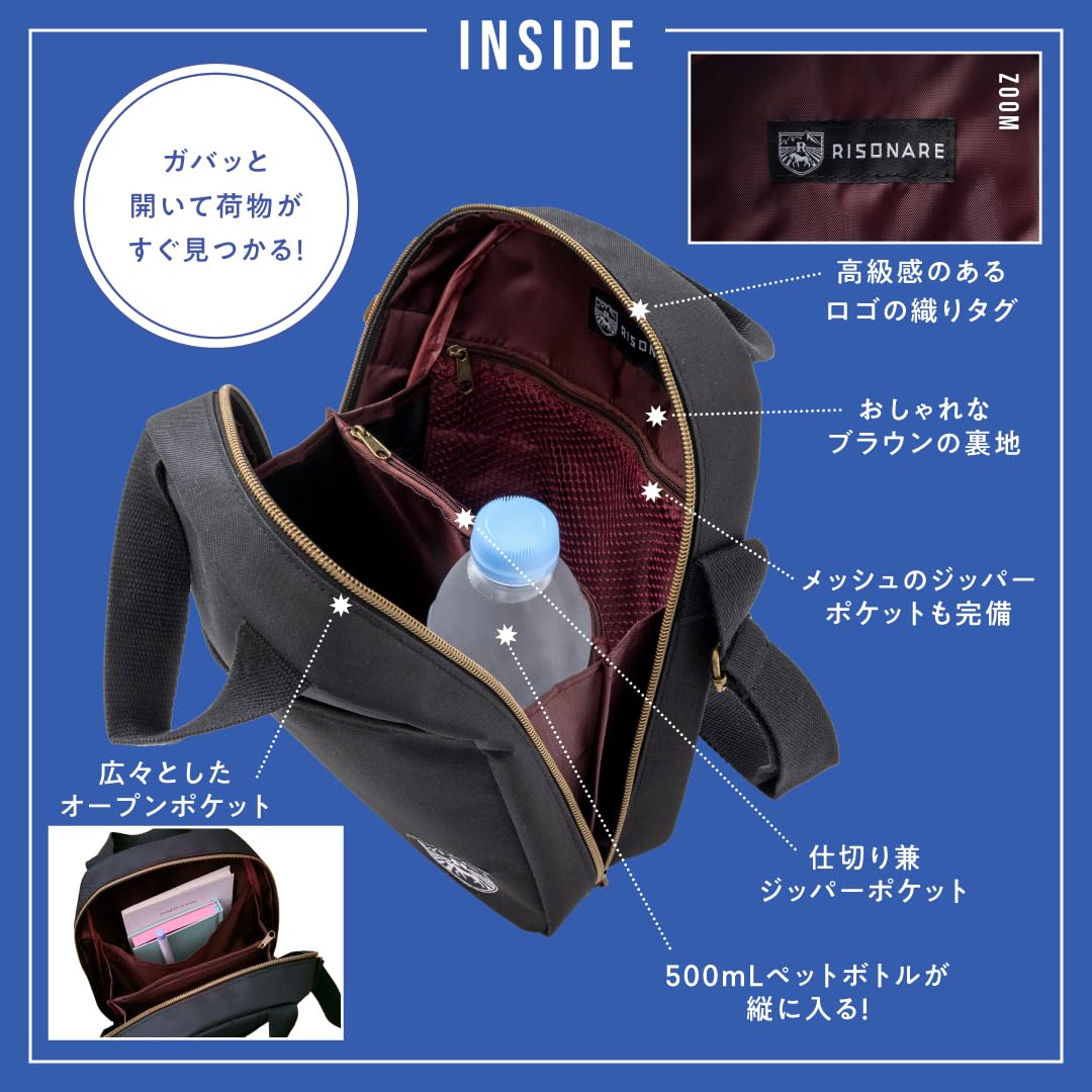 ガバッと開いて荷物を見つけやすい。収納するものに応じた便利なポケット搭載