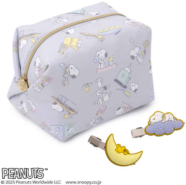 宝島社「SNOOPY ふわふわBIGポーチ＆すやすや前髪クリップ2個セット BOOK」発売