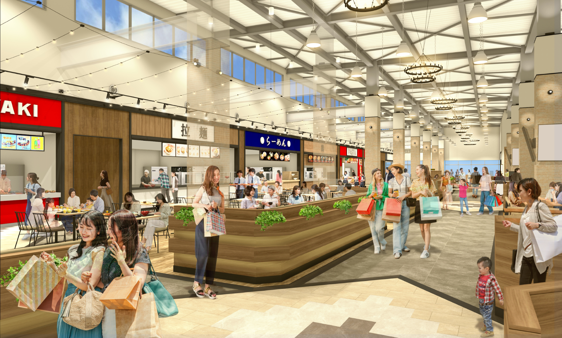 フードコートには「北京本店」や「麺屋優光」など商業施設初出店の名店から全国の人気店まで