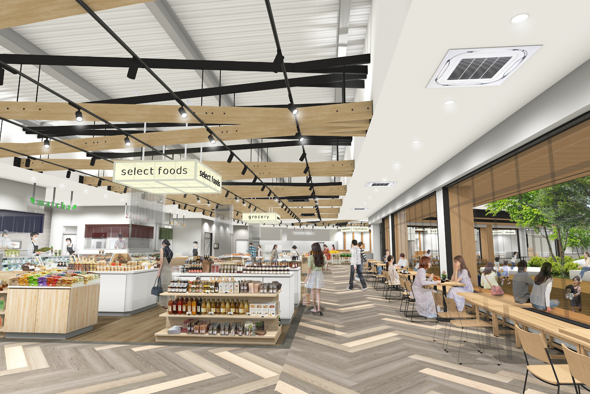 OKAZAKI MARKETの食関連18店舗のうち、12店舗は地元の食を味わえるマルシェ型施設「OKAZAKI おいしい MARKET」に並ぶ