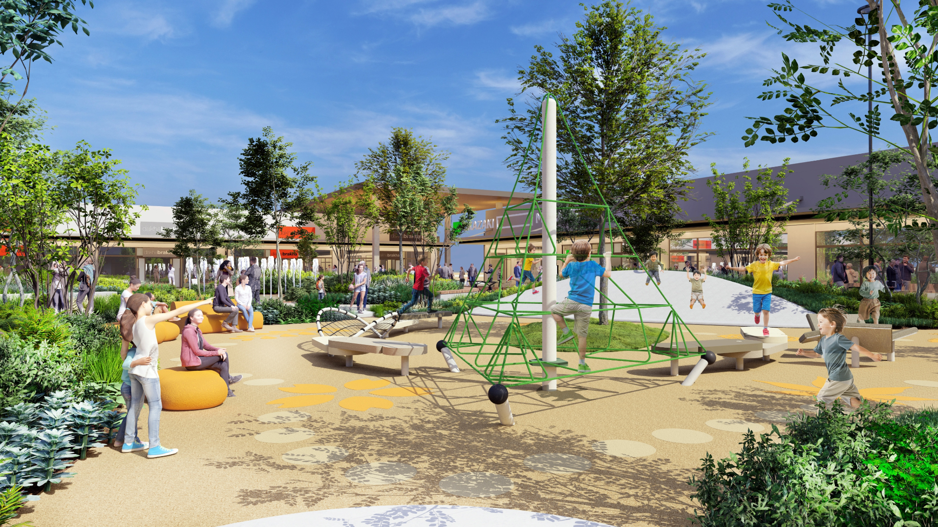 大面積のすべり台とアスレチック風の複合遊具を設置した「OKAZAKI わんぱく MARKET」