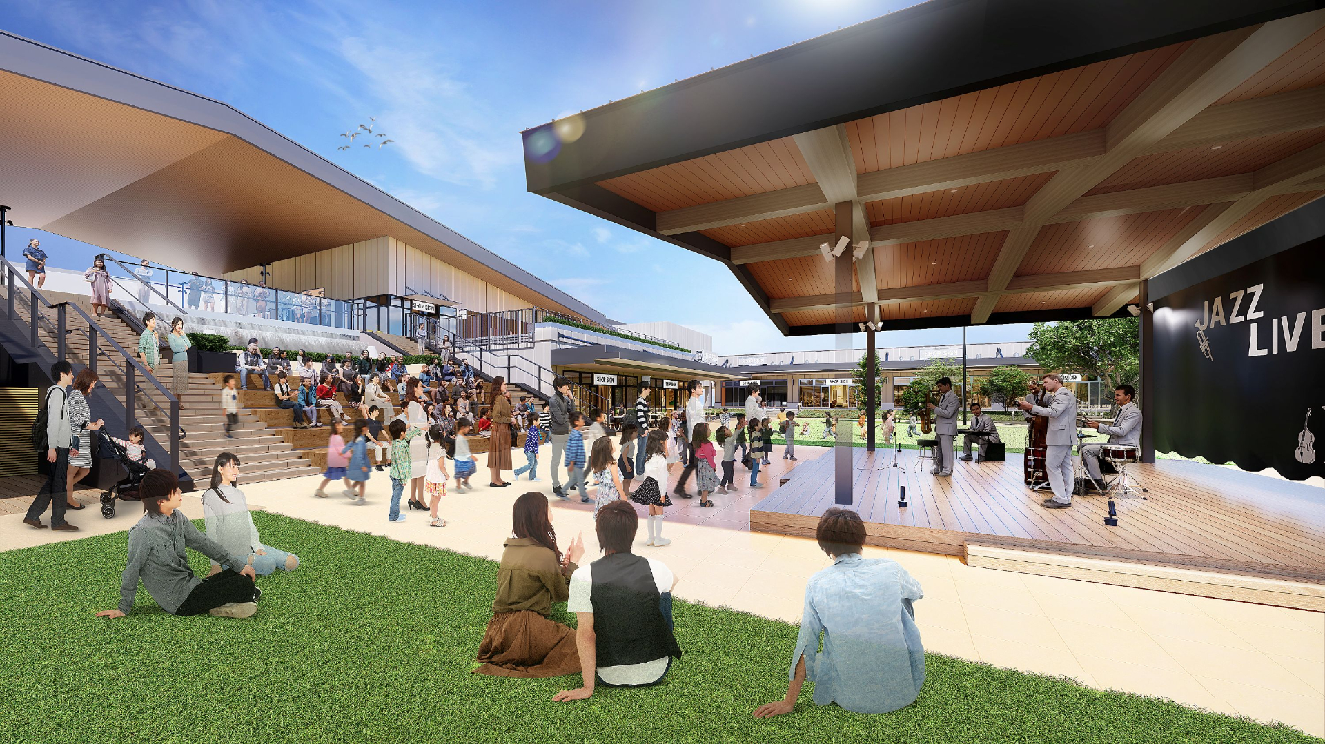 音楽ライブやスポーツイベントに活用する屋外広場の「OKAZAKI ステージ MARKET」