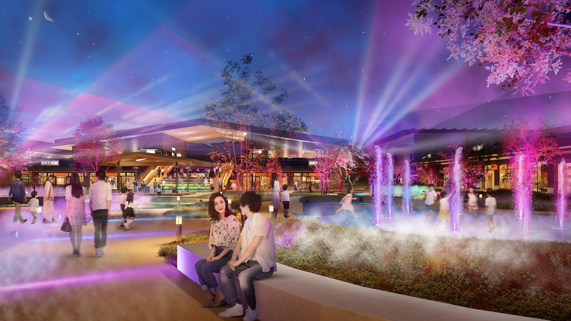 毎日夕方から行なう光・音・水のショー「MAGIC HOUR」