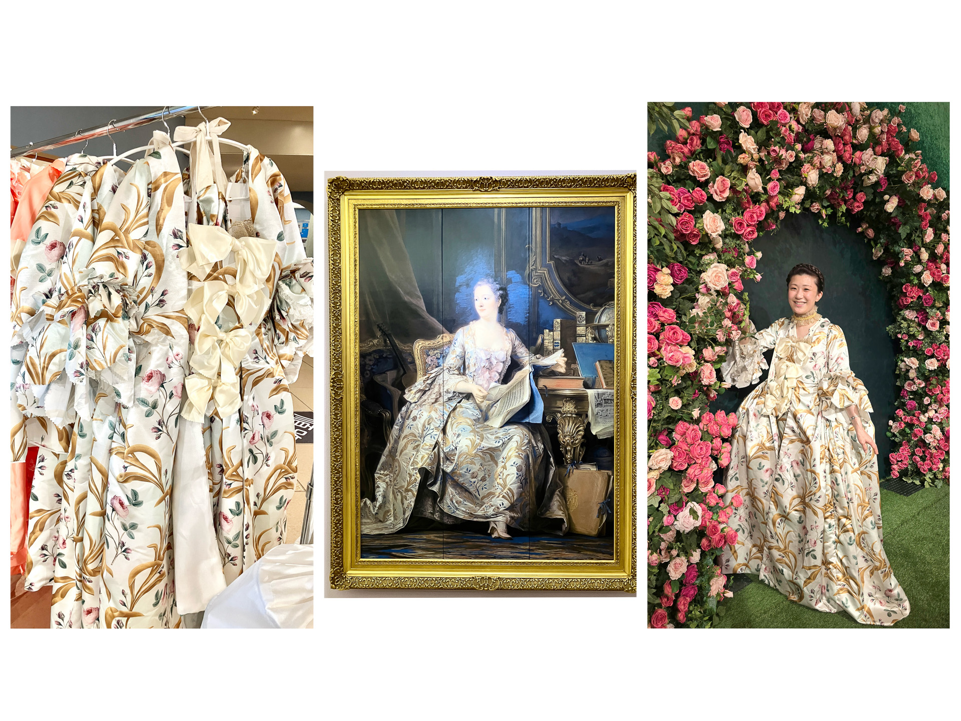 「ポンパドゥール夫人の肖像」（モーリス・カンタン・ド・ラ・トゥール、中央）、大塚国際美術館スタッフ（右）