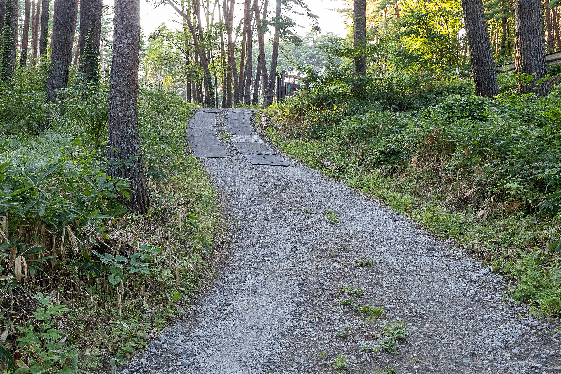 F12～F20のサイトは前面道路から低い位置になるのでそれなりの坂を下る。写真は下段サイトから道路側を見上げたもの