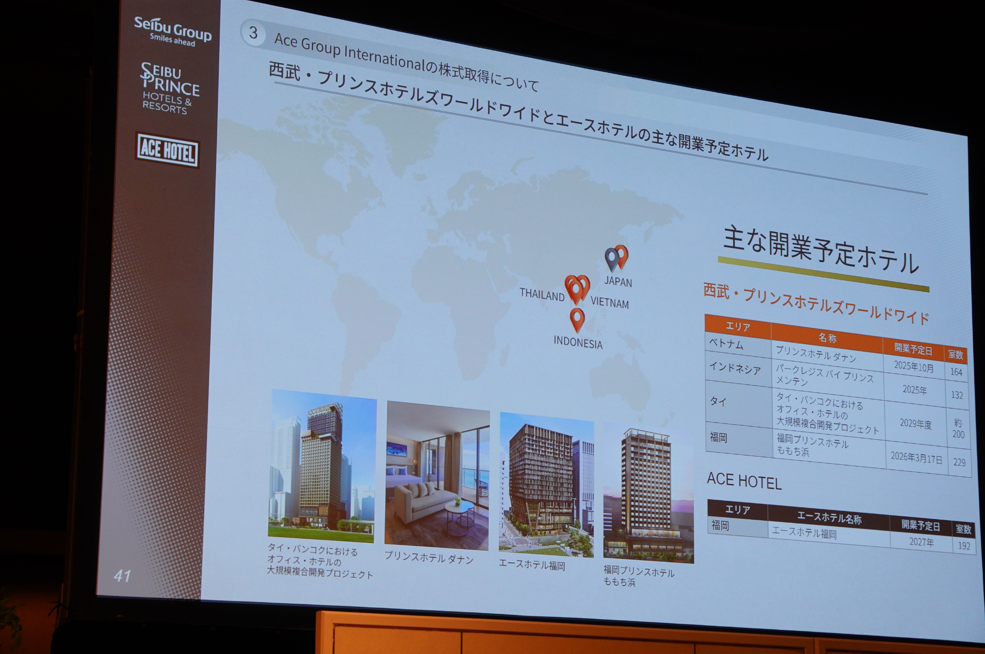 今後の主な開業予定ホテルはベトナム、インドネシア、タイ、福岡など