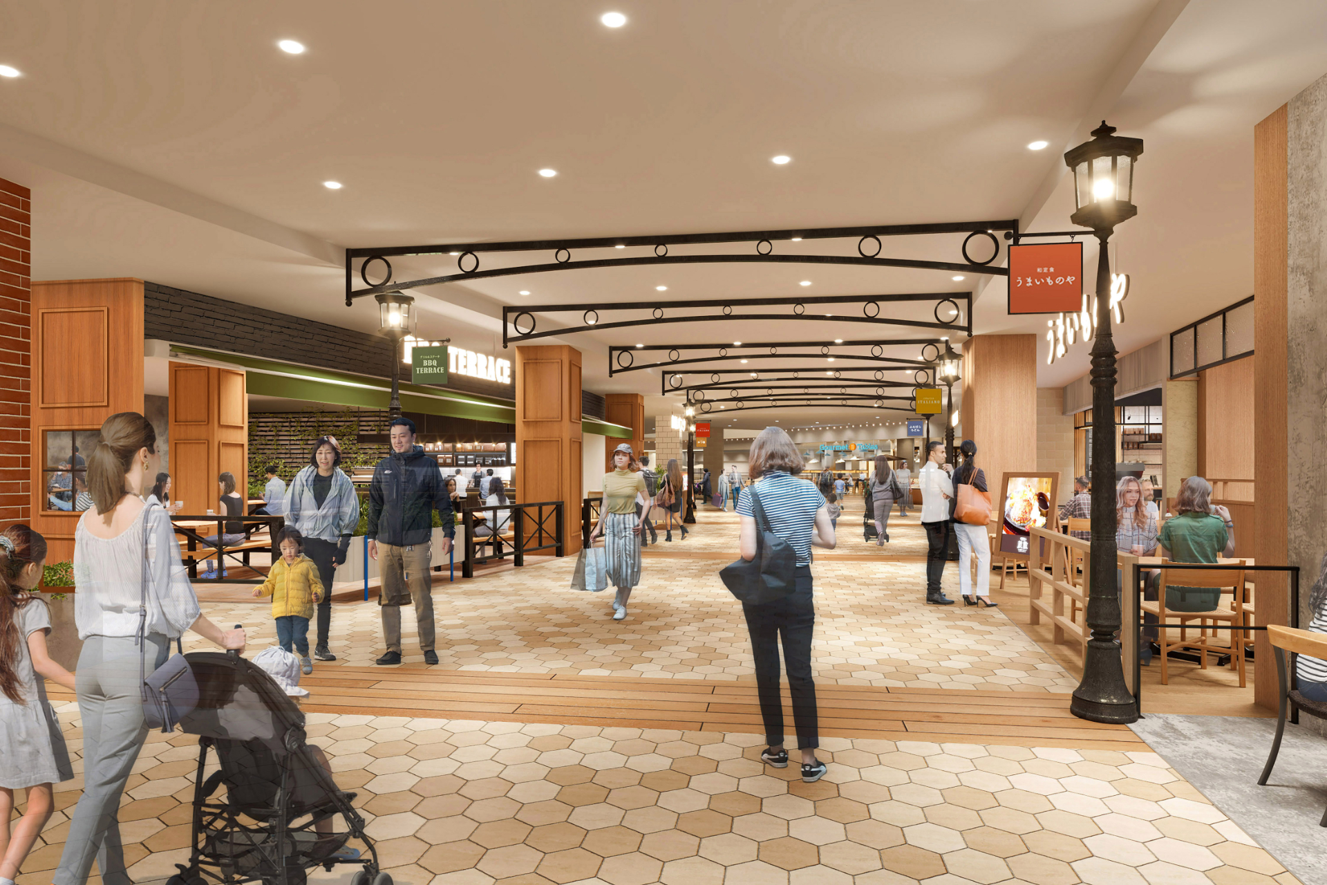 フードコートに繋がるレストランゾーンには、関東初出店2店舗・千葉県初出店8店舗を含む、全18店舗が集結