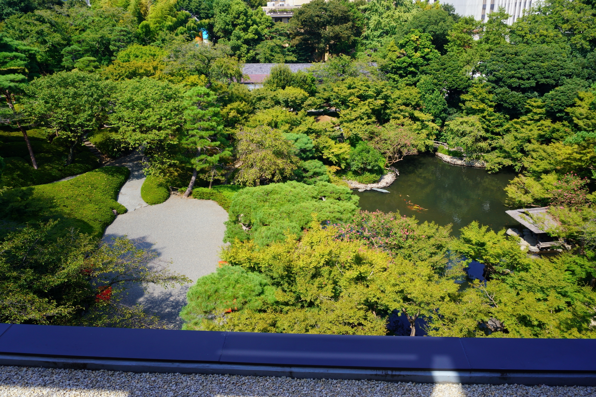 専用テラスからは庭園をぐるっと見渡せる