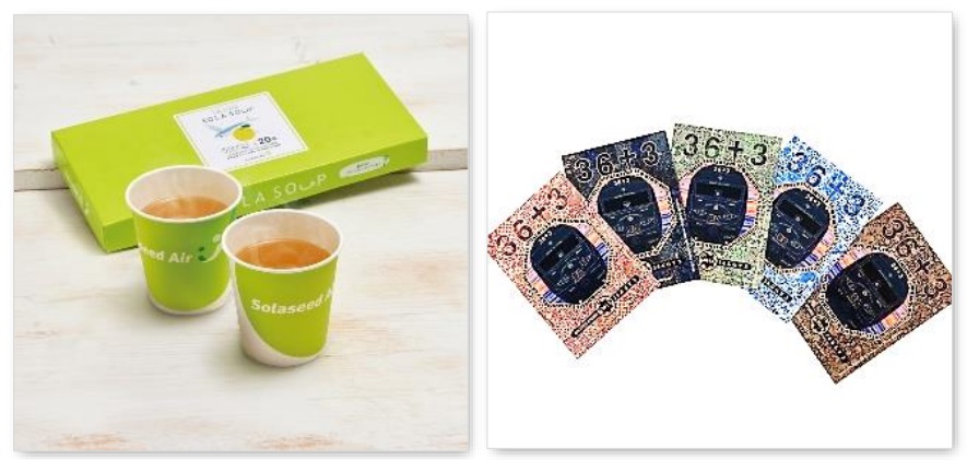 搭乗記念グッズとして「ソラシド ソラスープ」と「36ぷらす3」オリジナルステッカーをプレゼント