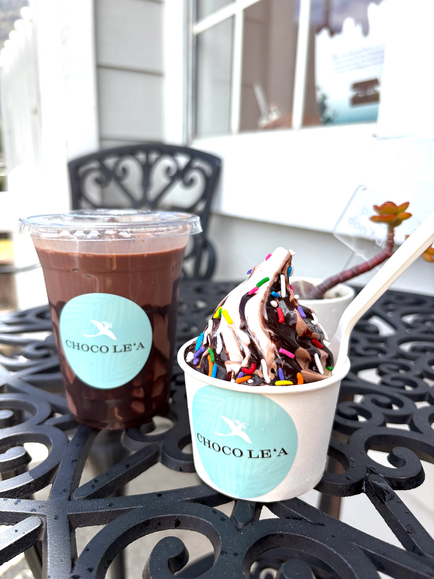 左は自家製のフレッシュなチョコで作るアイス・ショコレア・チョコレートドリンク（7.49ドル）
