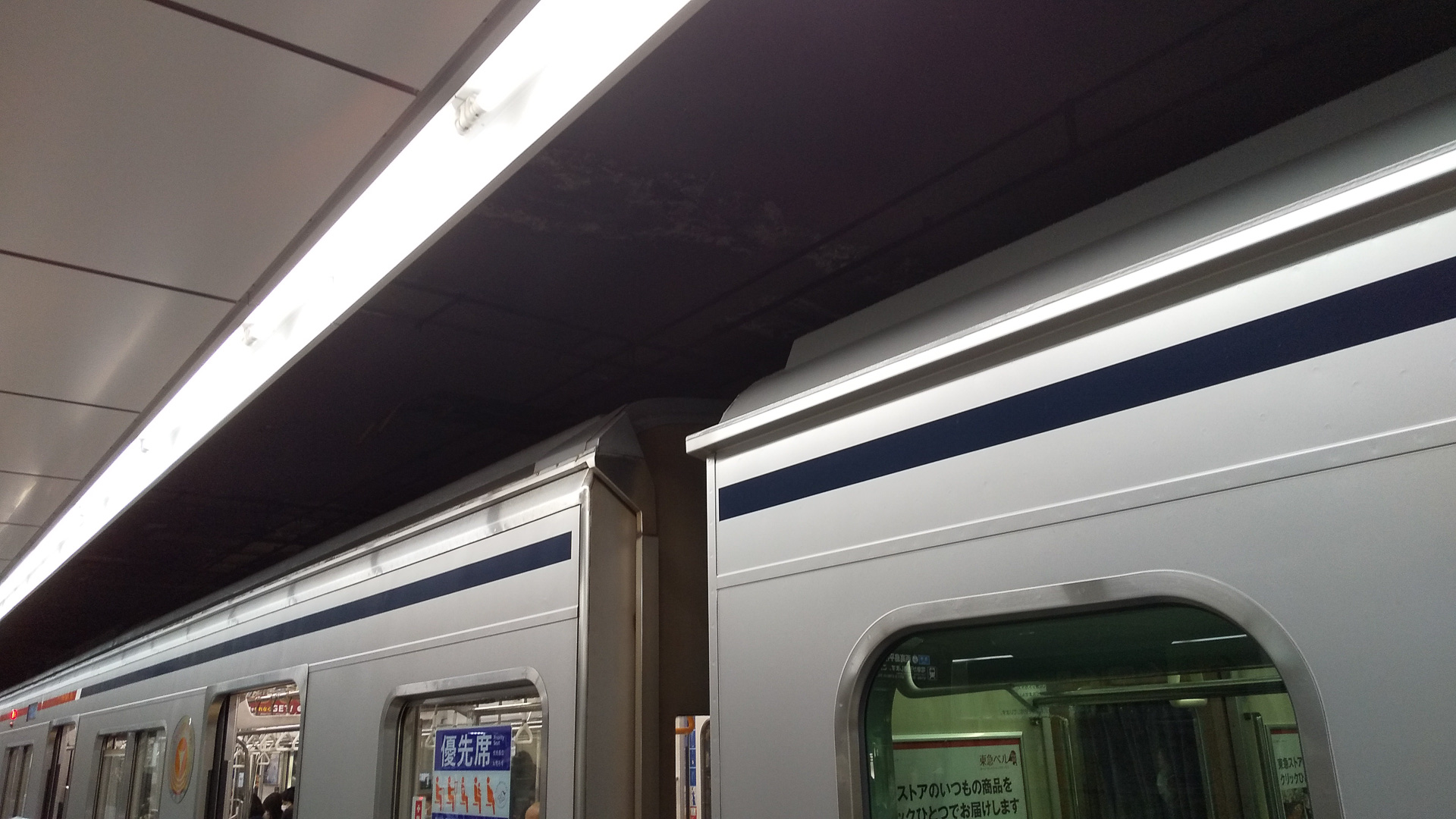 余談もいいところだが、実はあとから増結された4・5号車は、既存車とは車体の形状が異なる。左の既存車と右の増結車で、雨樋の位置が違うのが明瞭に分かる