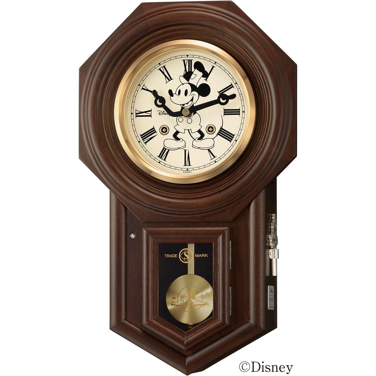 セイコーから「蒸気船ウィリー」とコラボした、振り子つき掛時計2種が登場