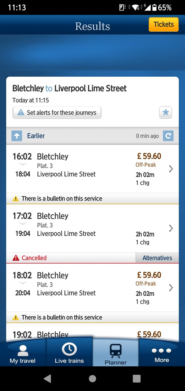 イギリスのネットワーク・レール。スマートフォンアプリで列車を検索すると、運賃だけでなく、輸送障害の有無まで分かるのはありがたい
