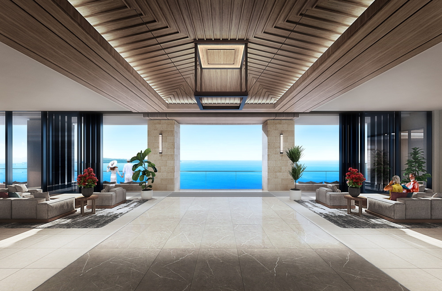 伊江島・水納島・瀬底島を望む「モトブブルー」の海の近くに立地