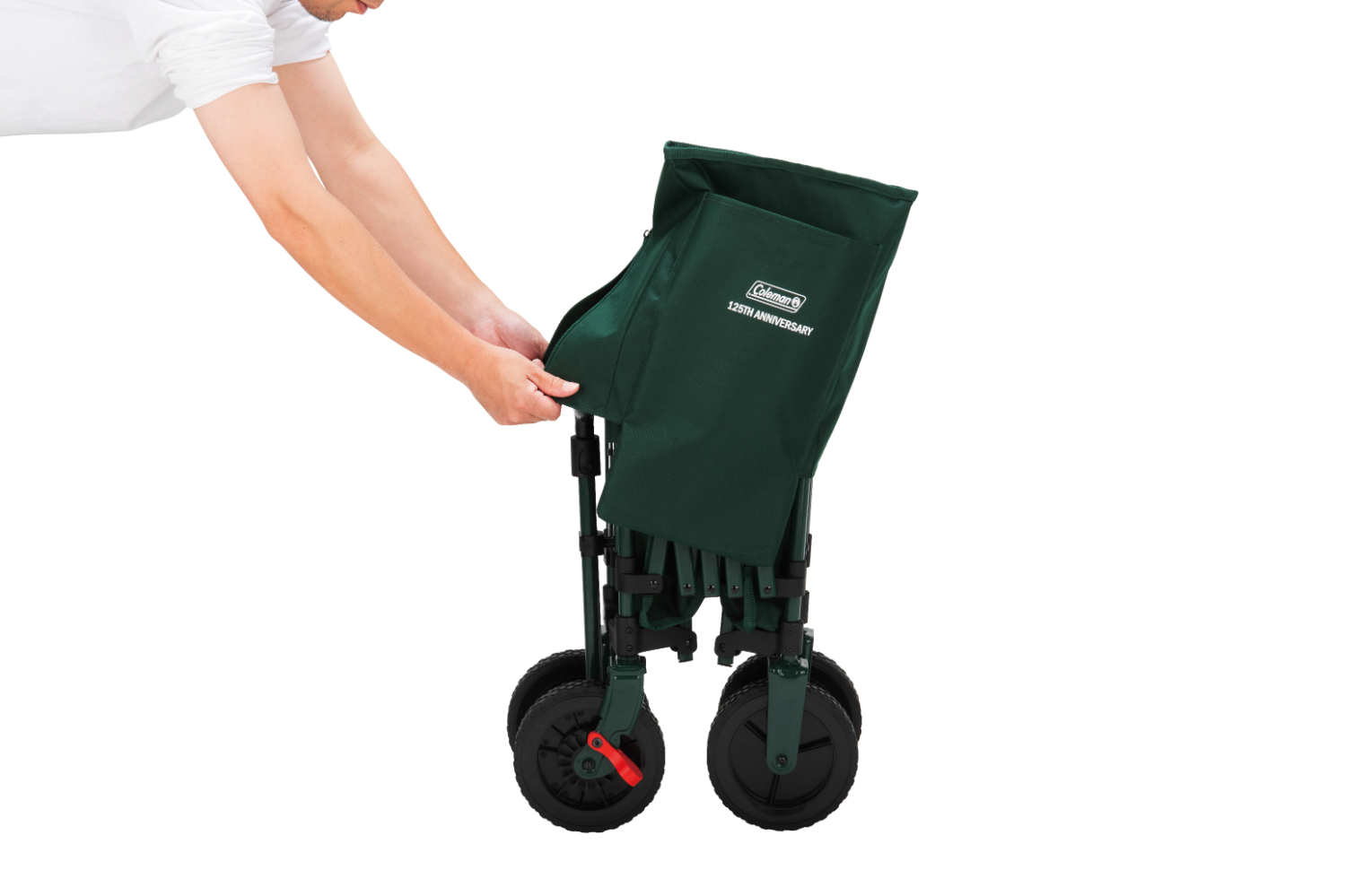 「125 リミテッドアウトドアワゴンNX（グリーン）」。サイズ約104×51×98cm（幅×奥行き×高さ）、収納時は約26×40×62cm、耐荷重100kg、重量約93kg