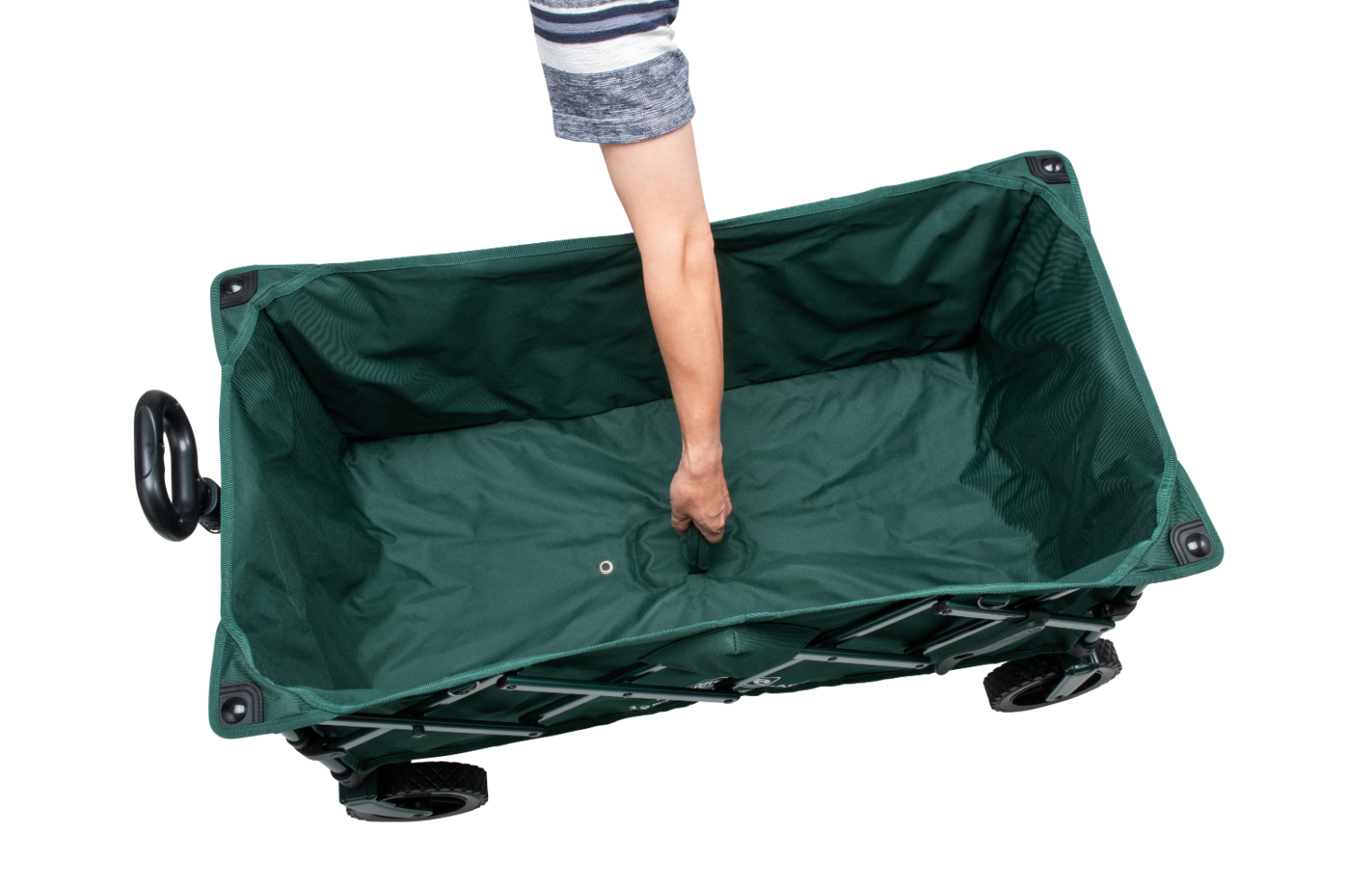 「125 リミテッドアウトドアワゴンNX（グリーン）」。サイズ約104×51×98cm（幅×奥行き×高さ）、収納時は約26×40×62cm、耐荷重100kg、重量約93kg