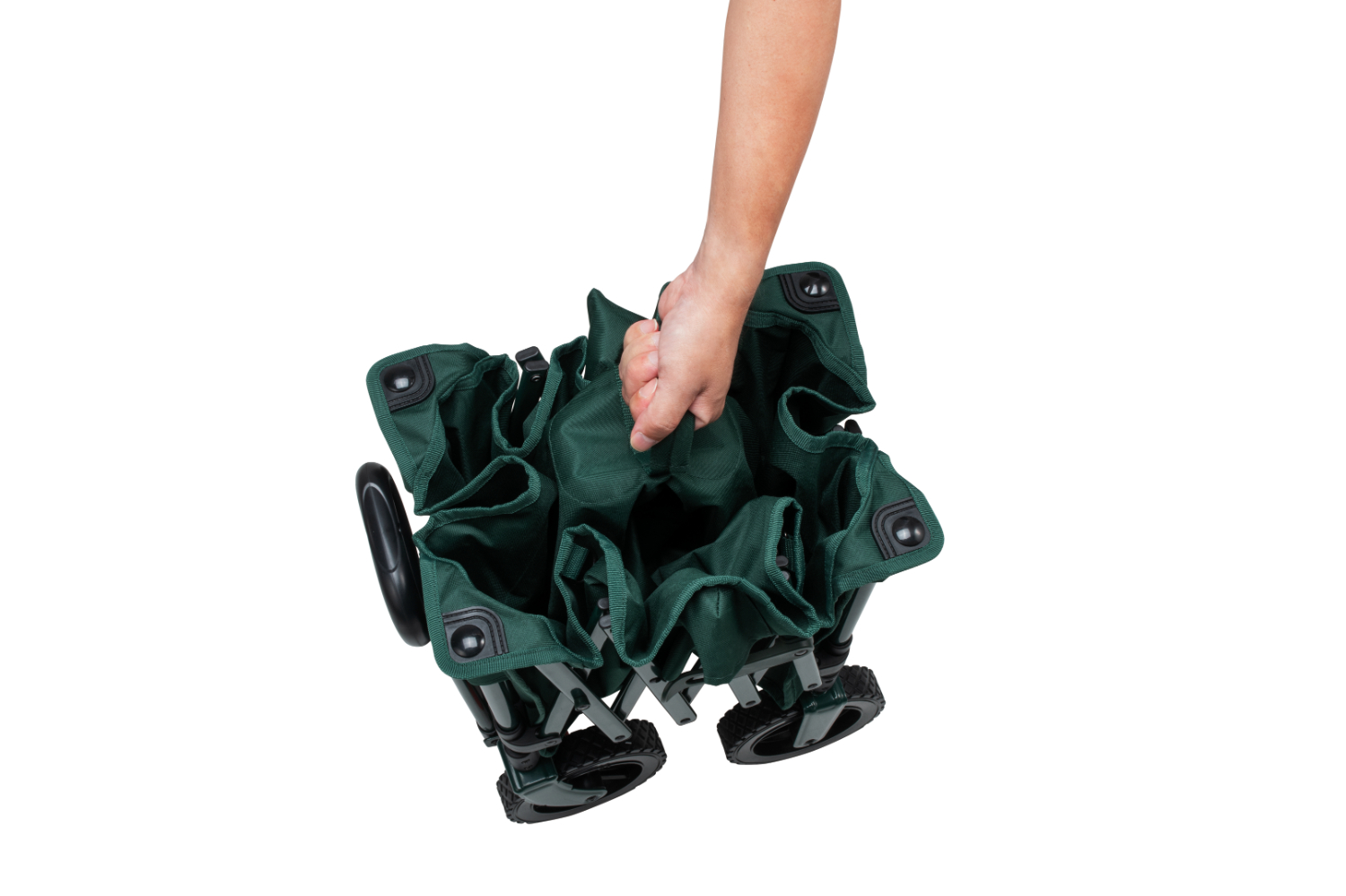 「125 リミテッドアウトドアワゴンNX（グリーン）」。サイズ約104×51×98cm（幅×奥行き×高さ）、収納時は約26×40×62cm、耐荷重100kg、重量約93kg