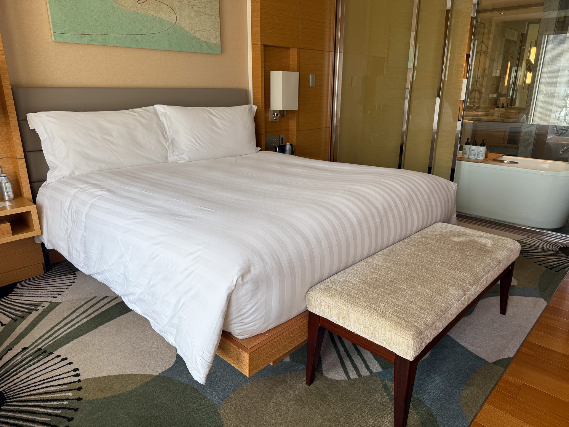 A plush and substantial king-sized bed. The enveloping pillows ensured a restful night's sleep.