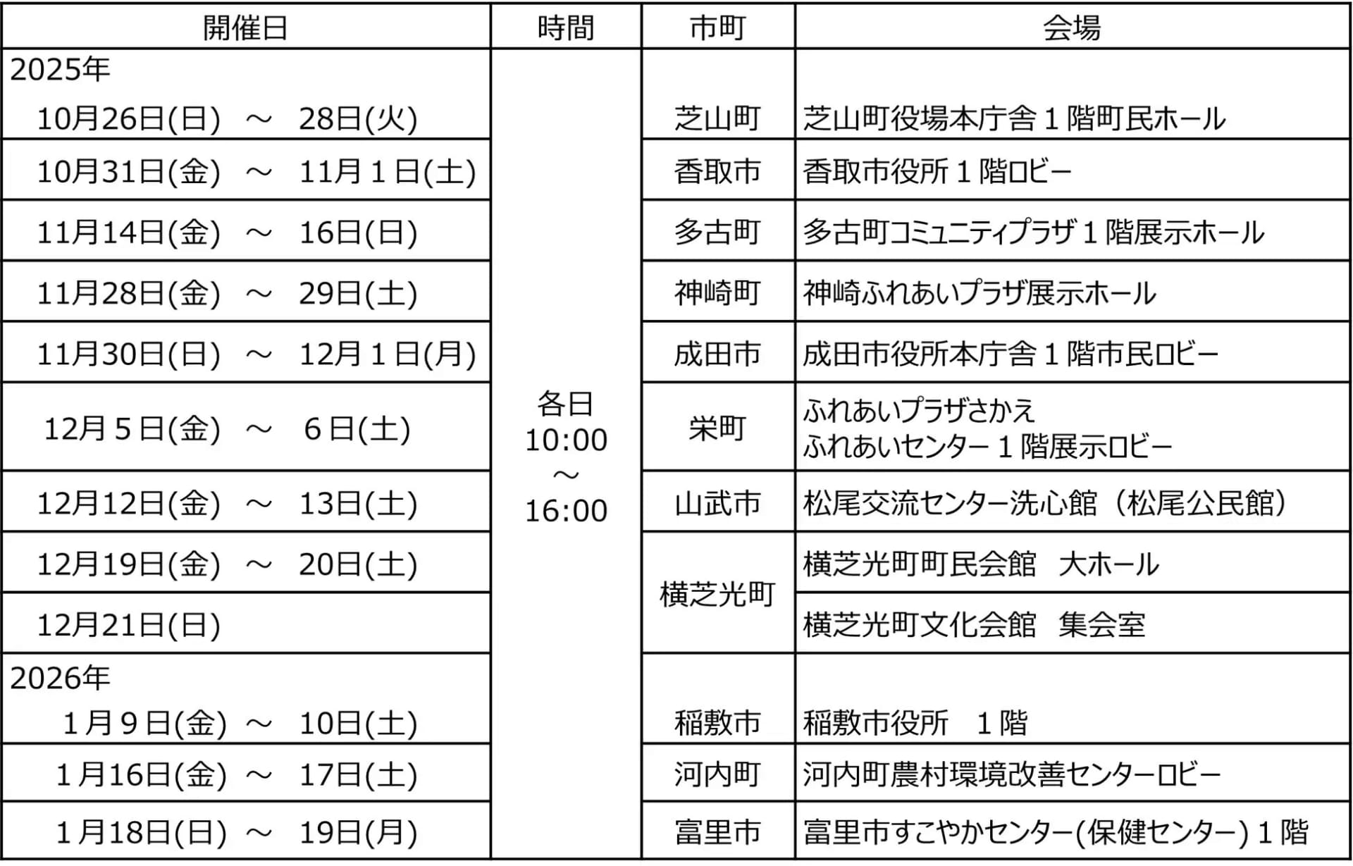 説明会のスケジュールと会場一覧