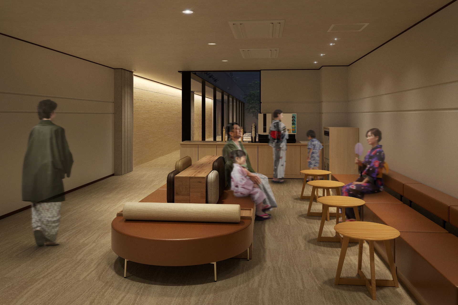 新設したプレミアムラウンジと湯上りラウンジでは無料ドリンクを提供