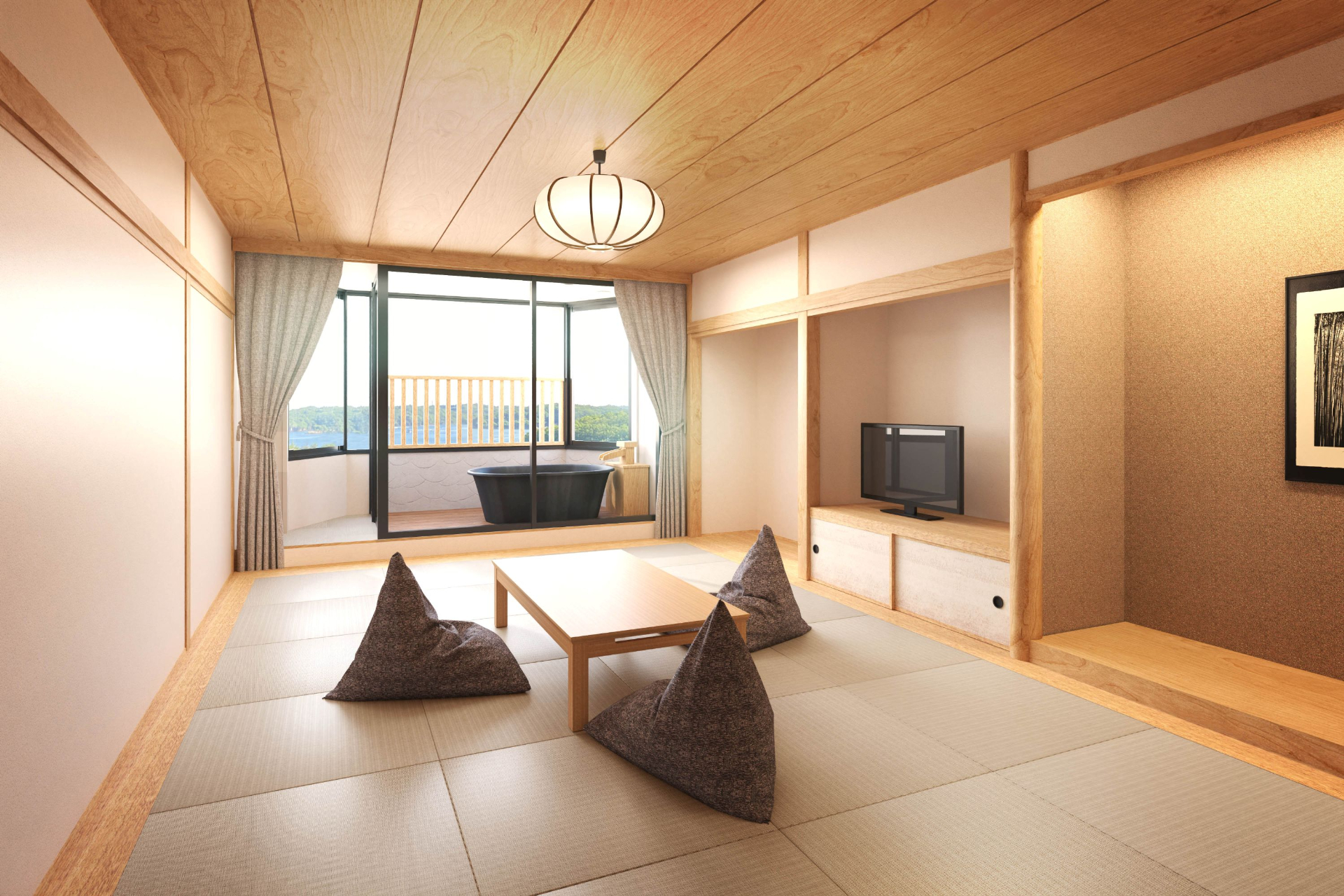 露天風呂付タイプと和ベッドタイプを追加するとともに、キッズスペース付客室を新設