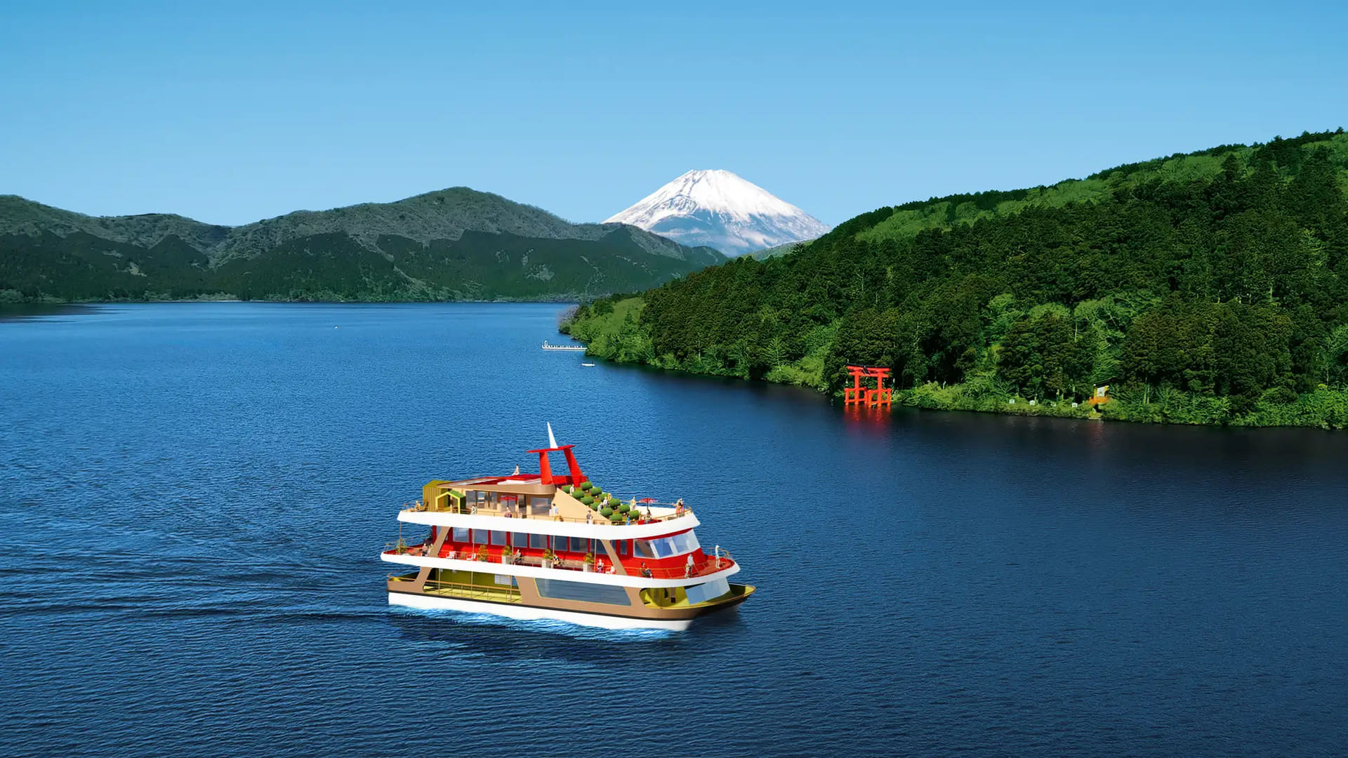Exterior of the "Hakone Yusen DAICHAKAI" sightseeing cruise.