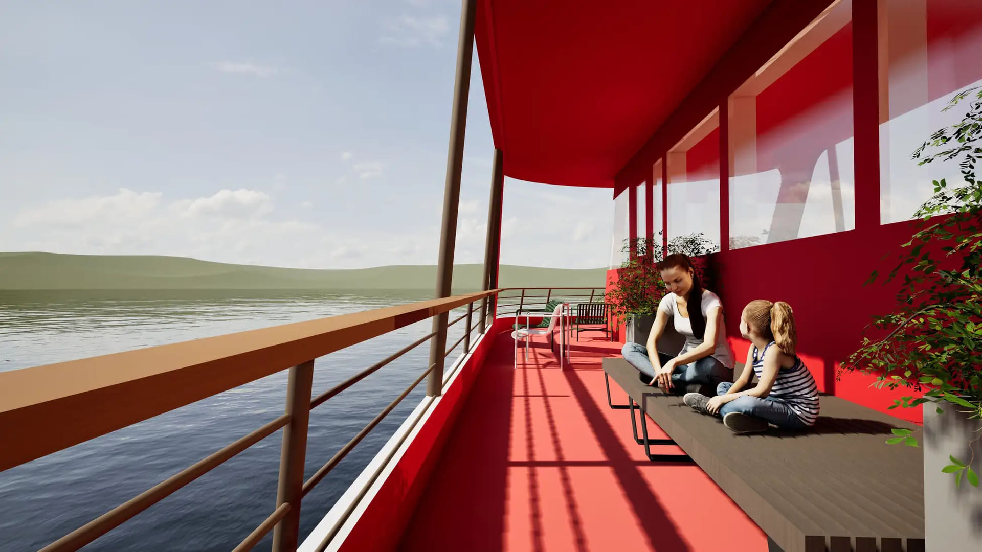 The open-air deck on the second floor