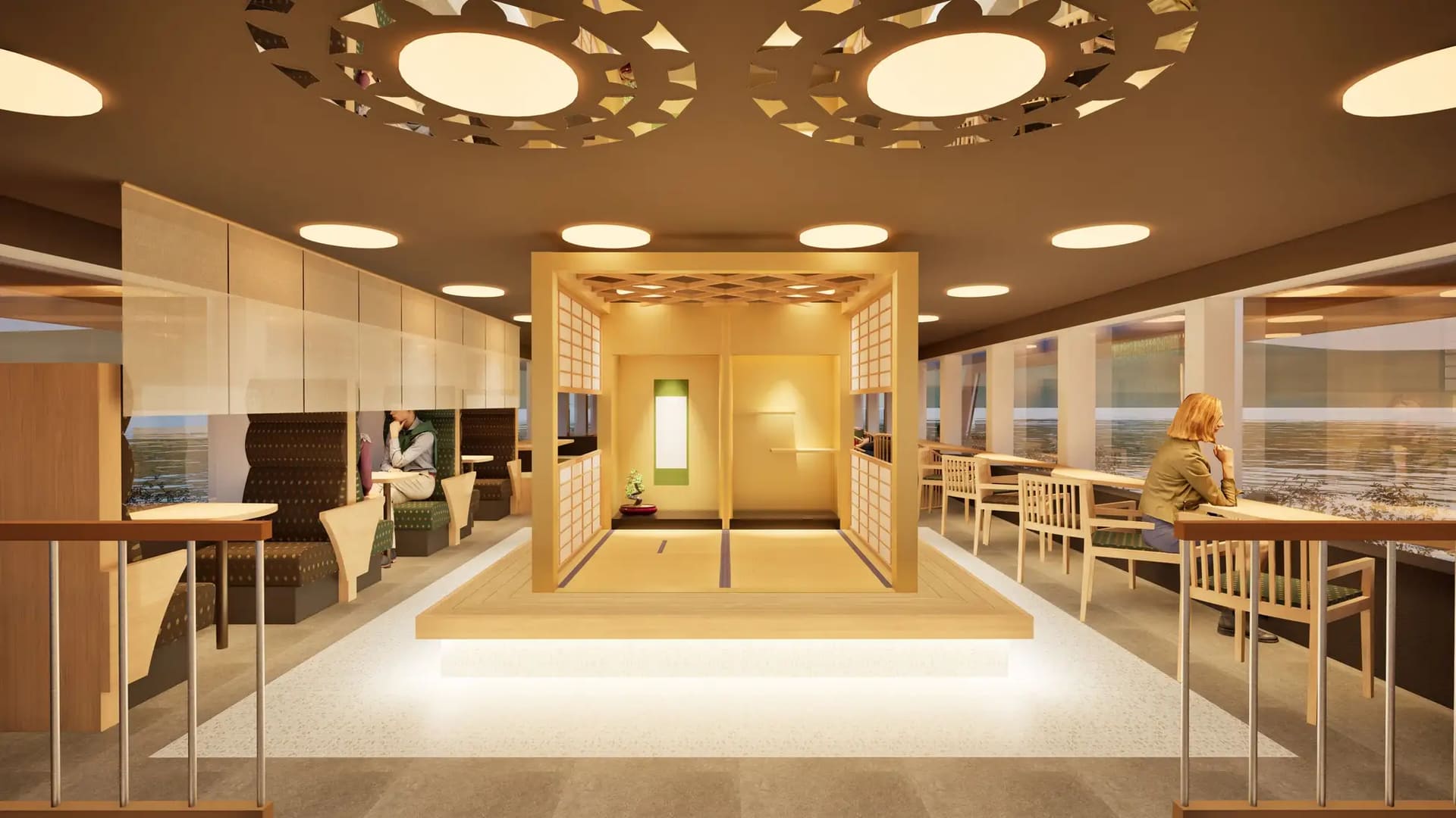 The "Golden Tea Room" on the second floor