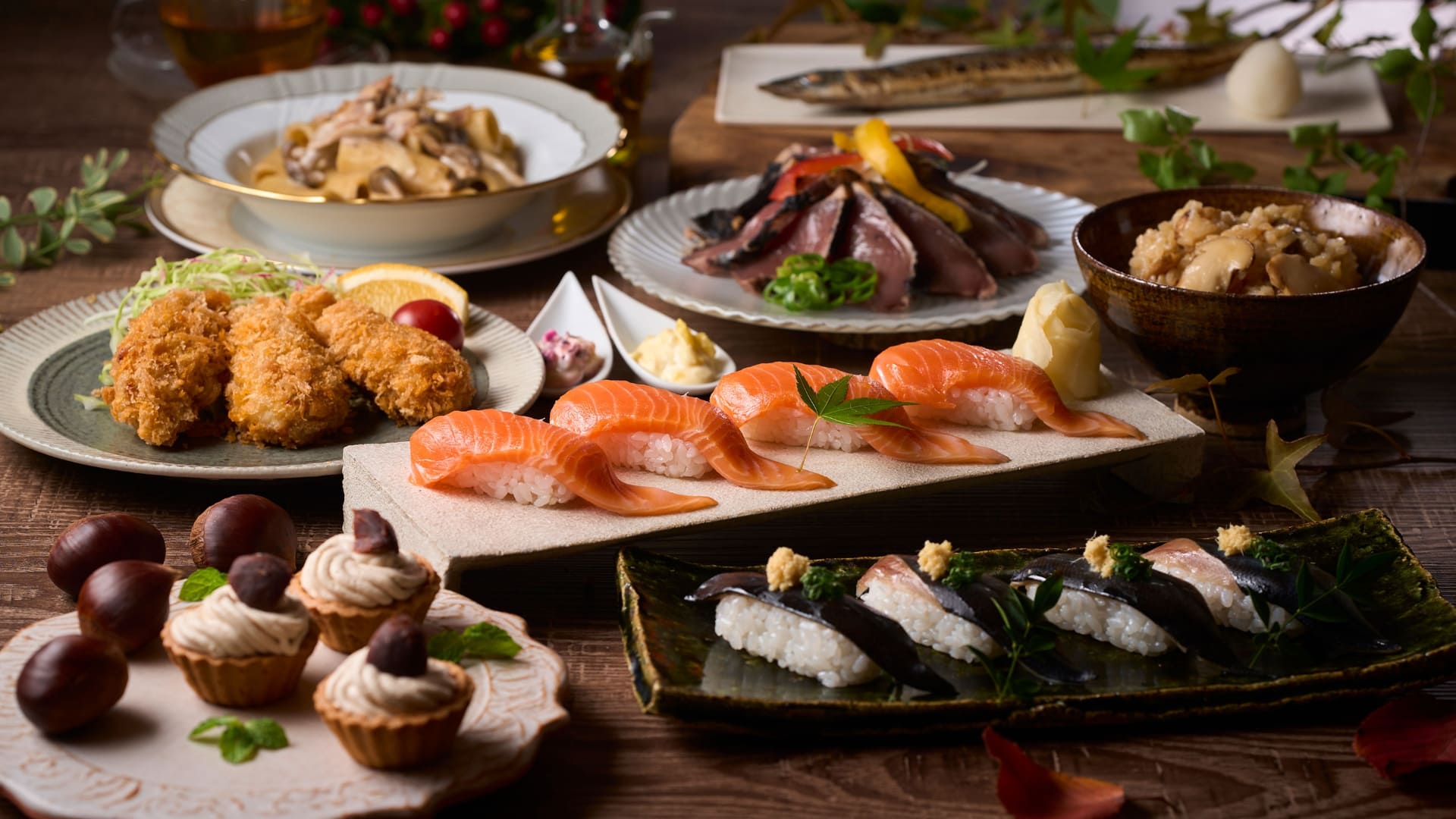 豪華食材にこだわる「大江戸三つ星バイキング」。秋フェアメニューではサンマや松茸ごはん、牡蠣フライ、トリュフパスタ、和栗モンブランなども登場