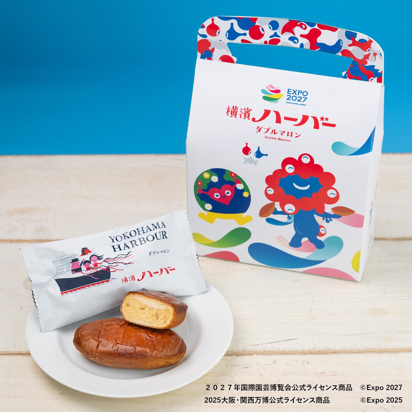 ミャクミャクとトゥンクトゥンクをあしらった限定パッケージ