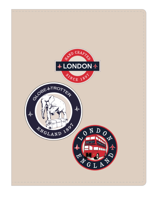パスポートスリーブ ナチュラル。ロンドンやグローブ・トロッターの象徴的アイコンをデザイン