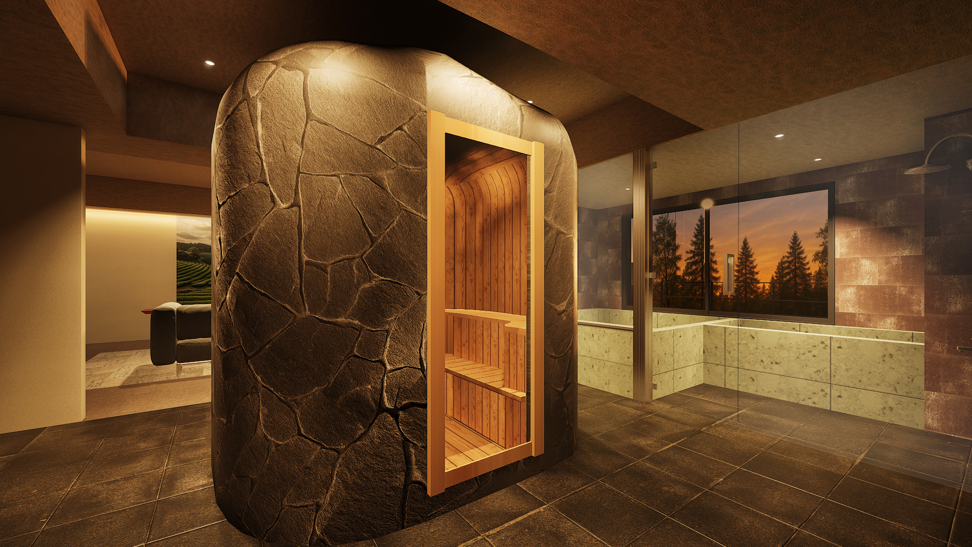 宿で最大の客室の広さ145m<span class="em sup">2</span>にプライベートサウナを配した「インペリアル サウナテラススイート -碧-」